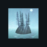 Ön i oceankonsten canvastryck<br><div class="desc">En avlägsen ö mitten i havet med gräs träd. Måne skiner på denna fredliga scen, och äventyrskoncerner! Sjölandskapets ursprungliga målning av Nic Squirrell.</div>
