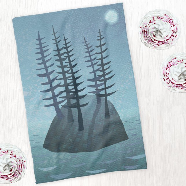 Ön i oceankonsten kökshandduk (Island with pine trees art kitchen tea towel)