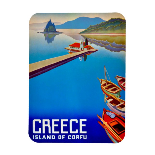 Ön Korfu Vintage Resemagnet Poster Magnet (Vertikal)