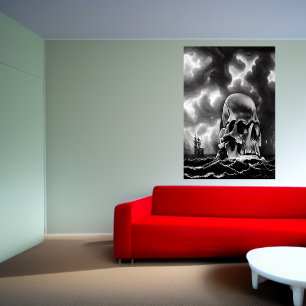 Ön med svart och vitt konst AI Art Poster