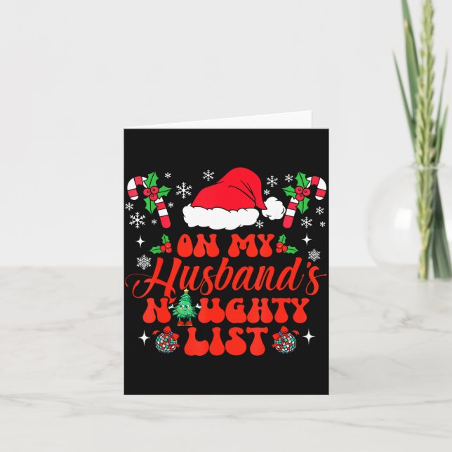 On My Husband's Naughty List Funny Husband Christm Kort (Framsida)