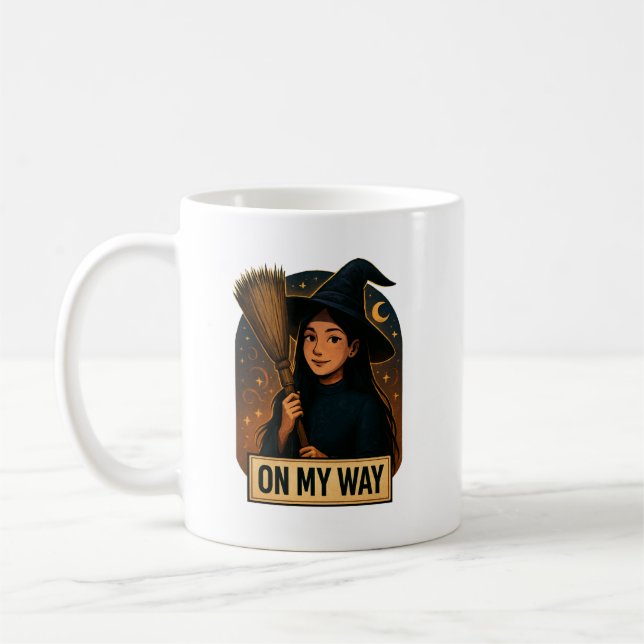 On My Way | Cute Witch Wall Art Kaffemugg (Vänster)