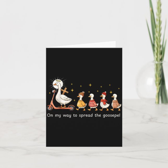 On My Way To Spread The Gospel Funny Goose Christi Kort (Framsida)