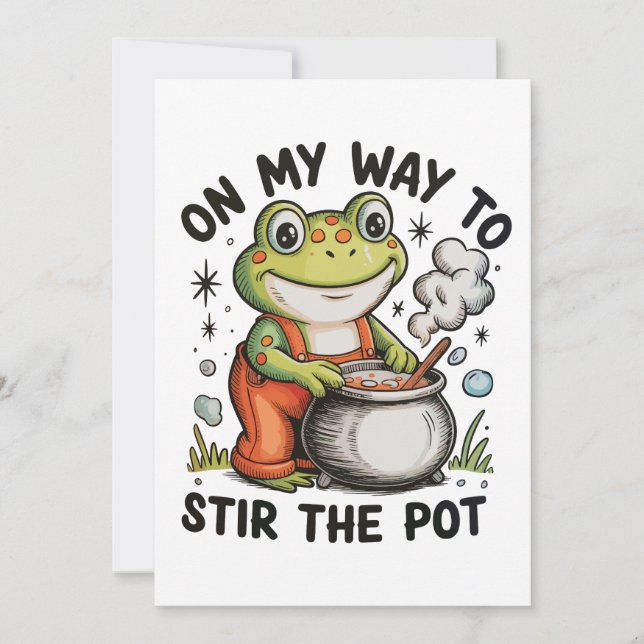 On My Way To Stir The Pot Funny Frog Sarcastic Inbjudningar (Framsida)