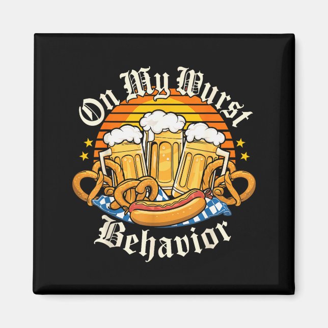 On My Wurst Behavior Retro Groovy Beer  Magnet (Framsidan)