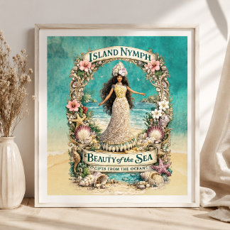 Ön Nimf Tropisk Andlig Ocean Fantasi Konst Poster
