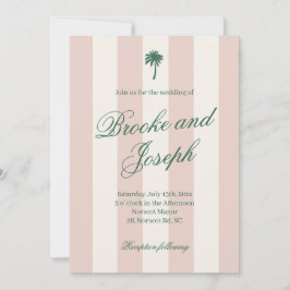 Ön Palm Stripe Cabana Beach Retro rosa bröllop Inbjudningar