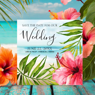 Ön Paradise Handflatan och Hibiscus Beach Weddin Spara Datumet