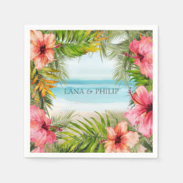 Ön Paradise | Tropiska persikoblommor och Handflat Pappersservett