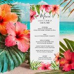 Ön Paradise | Vattenfärgsfärgad Blommigt Handflata Meny<br><div class="desc">Designat att samordna med min samling på ön Paradise bröllop är det här en perfekt-meny för en strand, ö eller nautisk bröllop eller händelse. Med briden och triomens namn, bröllop-datum, aptiserare, sallad, plakat och dessertalternativ som är bäst utformade med rosa och korallvattenfärg, hibiscus blommor och handflatan träd löv. På den...</div>