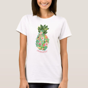 Ön Pineapple Tropisk Blommig Personlig Namn T Shirt