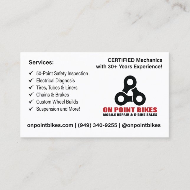 On Point Bikes Custom Design Visitkort (Framsida)