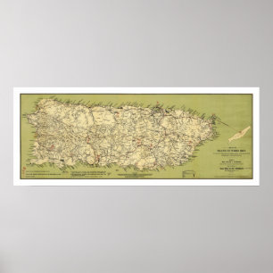 ön Puerto Rico Karta 1900 Poster