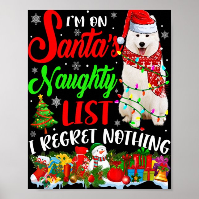 On Santas Naughty List Xmas American Eskimo T Shir Poster (Framsidan)