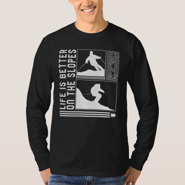 On Slopes Skiing Skier Winter Snowboard Snowb T Shirt (Framsida)