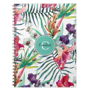 Ön Stil Tropical Mönster med Monogram Anteckningsbok