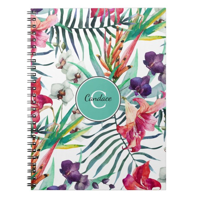 Ön Stil Tropical Mönster med Monogram Anteckningsbok (Framsidan)