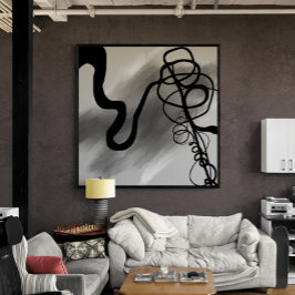 On the Grid: Abstract Black and Gray Canvastryck