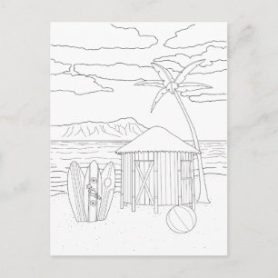 Ön Tiki Hut Vuxen Coloring Postcard Vykort