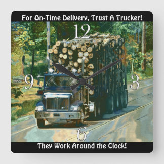 On Time Delivery Logging Truck Wall Clock Fyrkantig Klocka