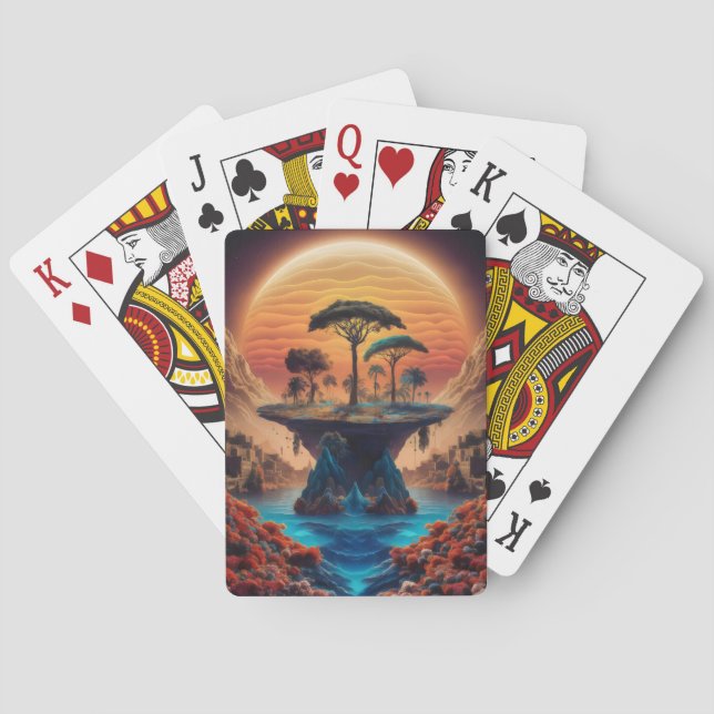 Ön vid solnedgången. casinokort (Baksidan)