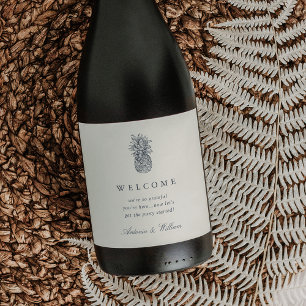 Ön Vintage Pineapple Bröllop Välkommen Vinflaska Etikett