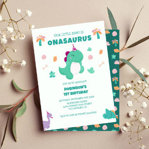 Onasaurus Little Dinosaur 1:a födelsedagen Inbjudningar