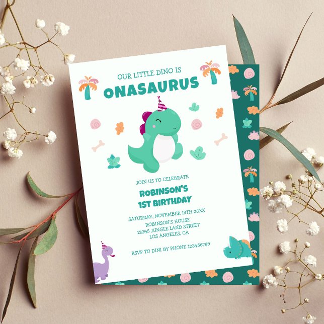 Onasaurus Little Dinosaur 1:a födelsedagen Inbjudningar (Skapare uppladdad)