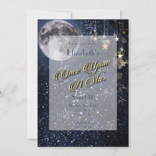Once Upon A Star Sweet 16 Full Moon Guld Inbjudningar (Framsida)