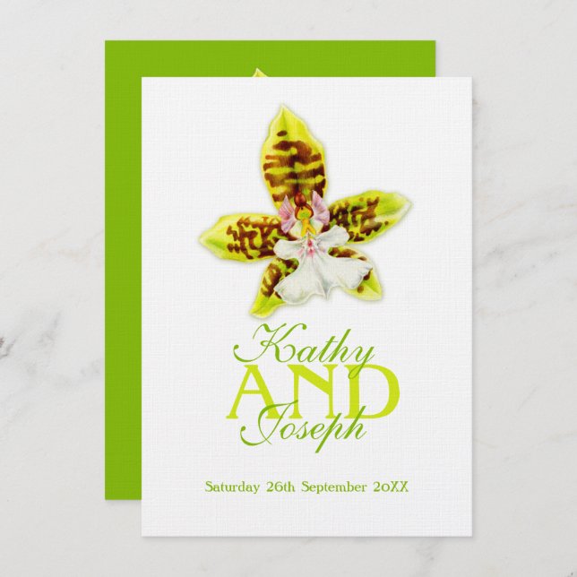 Oncidium Leucochilum orchid blomgreenery inbjudan (Fram/baksida)