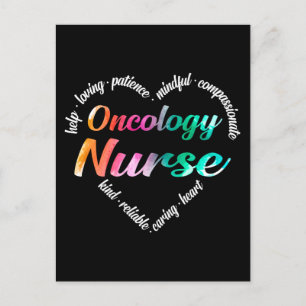 Oncology Nurse Heart Ord Cloud Watercolor Rainbow Helg Vykort