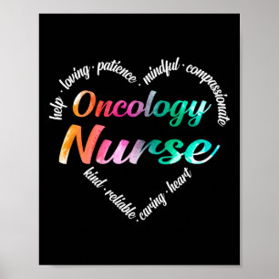 Oncology Nurse Heart Ord Cloud Watercolor Rainbow Poster