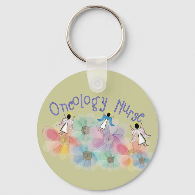 Oncology Nurse Whispy Änglar & Flowers Design Nyckelring (Framsida)