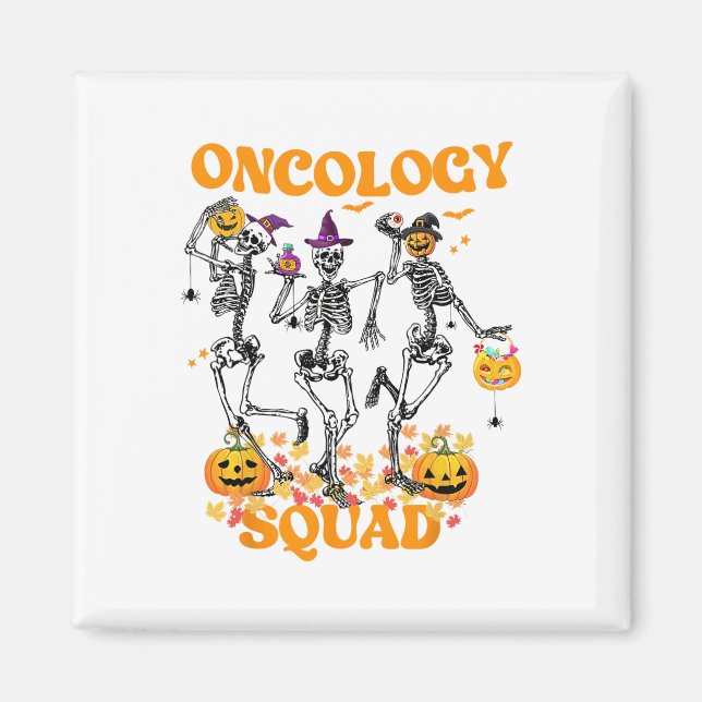 Oncology Squad Skeleton Pumpkin Höst löv Spooky Magnet (Framsidan)