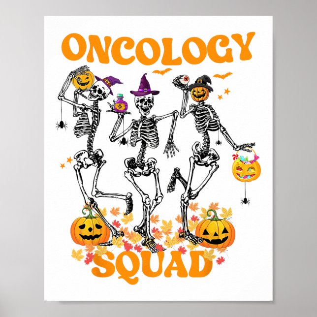 Oncology Squad Skeleton Pumpkin Höst löv Spooky Poster (Framsidan)