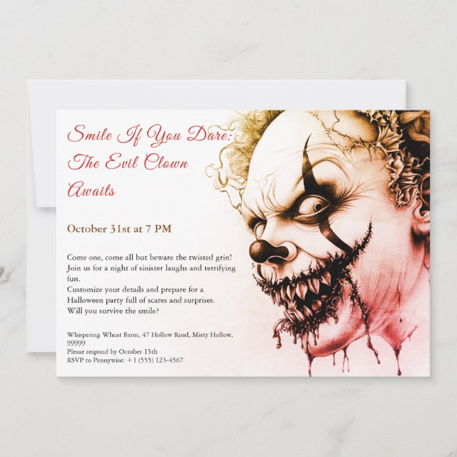 Ond Clown Halloween-inbjudan – Elak grin  Inbjudningar (Framsida)