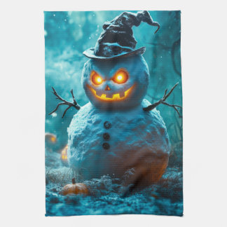 Ond Halloween Snöman med Lysande Ögon Kökshandduk