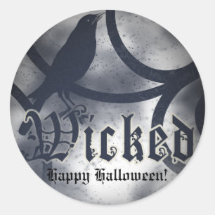 Ond Halloweenfest Blåkråka Fågel Runt Klistermärke