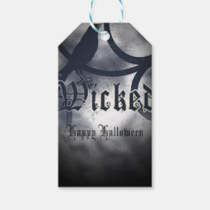 Ond Halloweenfest Svart Kråka Fågel Presentetikett