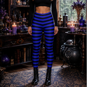 Ond Häxa Blå och Svart Randig Halloween Leggings