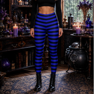 Ond Häxa Blå och Svart Randig Halloween Leggings