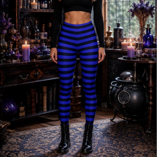 Ond Häxa Blå och Svart Randig Halloween Leggings (Skapare uppladdad)