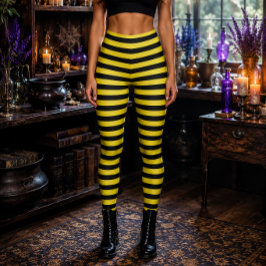 Ond Häxa Gul och Svart Randig Halloween Leggings