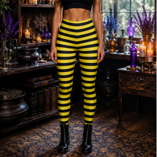 Ond Häxa Gul och Svart Randig Halloween Leggings