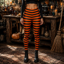 Ond Häxa Orange och Svarta Randiga Halloween Leggings
