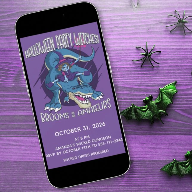 Ond Häxa På T-Rex Illustration Halloweenfest Inbjudningar (Skapare uppladdad)