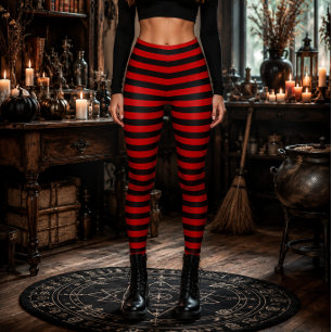 Ond Häxa Röd och Svart Randig Halloween Leggings