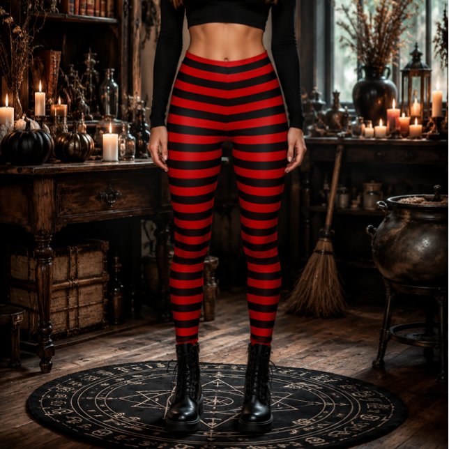 Ond Häxa Röd och Svart Randig Halloween Leggings (Skapare uppladdad)