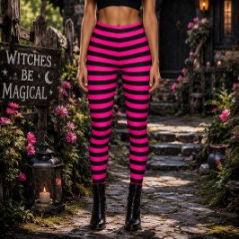Ond Häxa Rosa och Svarta Randiga Halloween Leggings