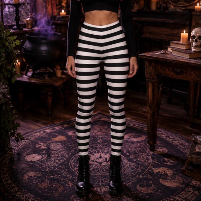 Ond Häxa Svart och Vit Randig Halloween Leggings (Skapare uppladdad)